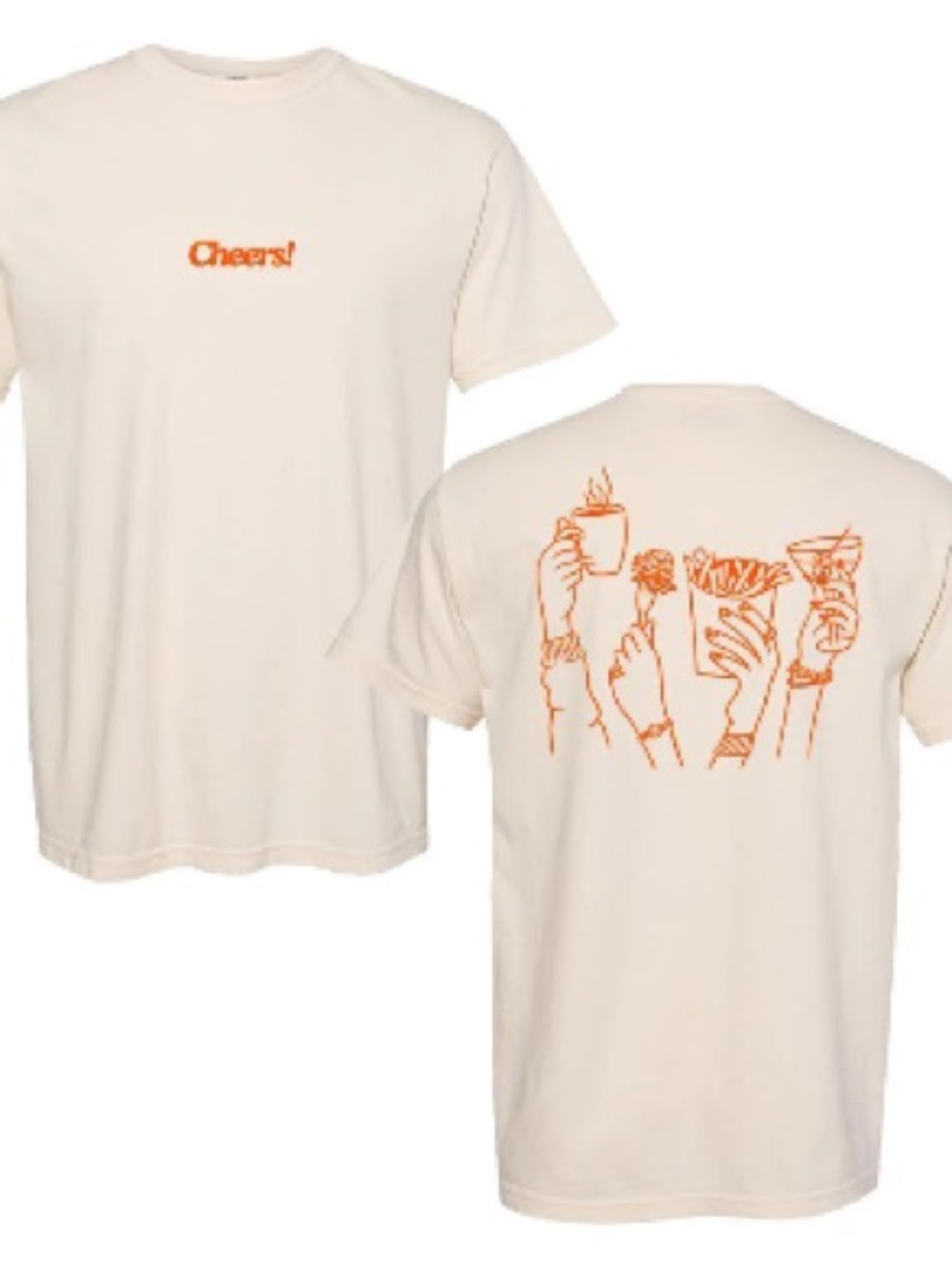 Cream Short Sleeve Tee with Orange Cheers Graphic